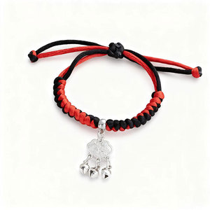 กำไลข้อมือเหล็กถักมือสไตล์ชาติพันธุ์สำหรับผู้หญิง ประดับล็อค<span class=keywords><strong>มงคล</strong></span> ยืนยืนยาว ประดับเพชร ลายปมสีแดง กำไลสีตัดกัน ลายเรือมังกร - Product Image 5