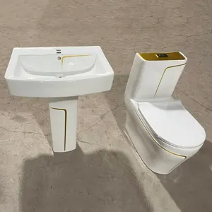 New ceramic sanitary luxury toilet suits gold line bathroom sinks one piece toilet bowl water closet wash down commode toilet