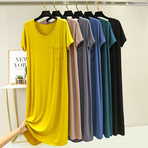 <span class=keywords><strong>Abito</strong></span> Casual da donna estivo con scollo <span class=keywords><strong>a</strong></span> V <span class=keywords><strong>a</strong></span> maniche corte abiti con gonna ampia vestiti lunghi da notte produttore di pigiami personalizzati - Product Image 1