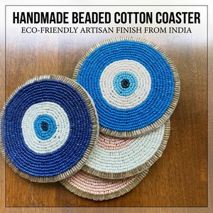 Handmade Beaded Round <b>Coaster</b> , Blue & White Decorative <b>Drink</b> <b>Coasters</b> for Dining Table, Kitchen, Home & Bar Decor - Product Image 3