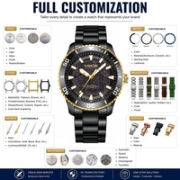 Reloj Mecánico de Lujo con Logotipo Personalizado OEM, Esfera Transparente, Estilo Clásico Casual, Automático, con Bisel de Cerámica Negro