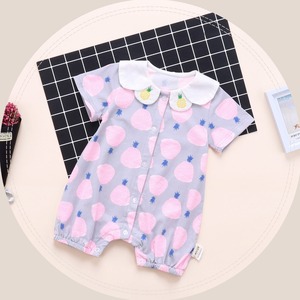 Vêtements pour bébés nouveau-nés en gros, combinaison pour fille en tissu brodé à motif ananas avec col à revers et boutons - Product Image 3