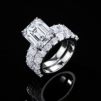 Ensemble de bagues de luxe empilables en argent S925 avec moissanite taille émeraude 8 carats pour femme, idéal pour mariage ou fiançailles, bague ou alliances en moissanite