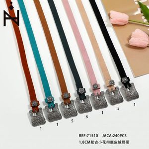 Cintura in camoscio con fibbia floreale retrò da 1,8 cm per donna, cintura alla moda - Product Image 2