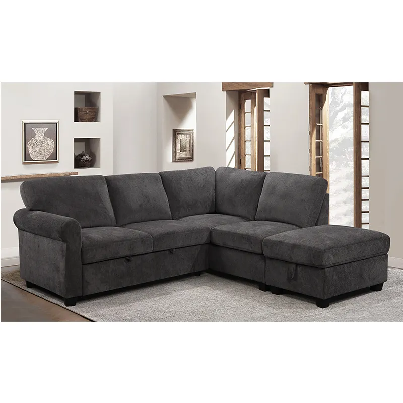 L-shape sectional pull out bed storage sofa for living room