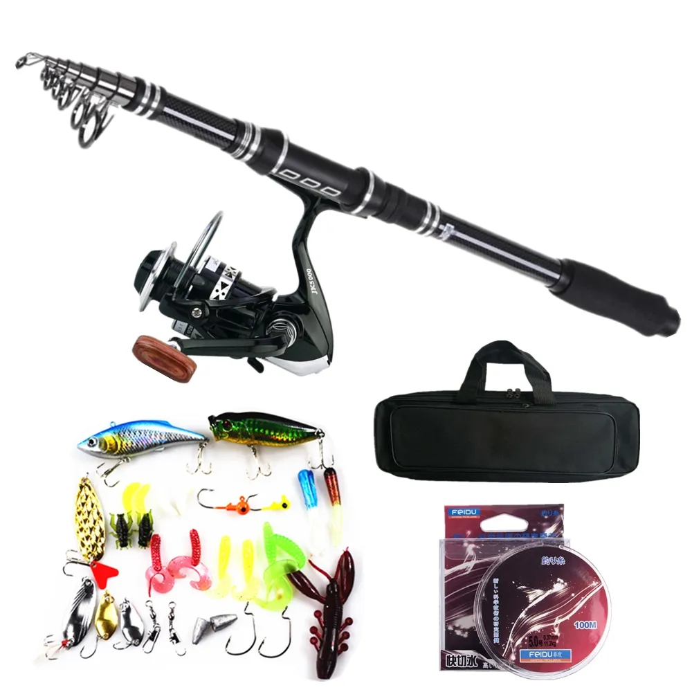 SNEDA Fishing Rod Tools 1.8/2.1/2.4/2.7/3M and 3000 Reel Set Vara De Pesca Combo Wholesale 28 Mixed Lures With Fishing Line