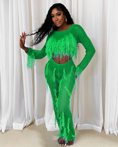 <span class=keywords><strong>Mono</strong></span> de punto para mujer, de manga larga, color liso, <span class=keywords><strong>con</strong></span> aberturas, sexy, casual, ajustado, por encima de la rodilla, hecho a mano, <span class=keywords><strong>con</strong></span> <span class=keywords><strong>flecos</strong></span>. - Product Image 2