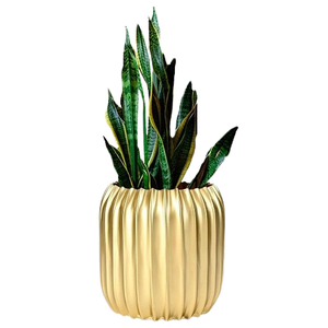 Maceta de jardín interior chapada en oro con diseño acanalado corrugado, precio al por mayor, suministros de jardín, Hotel, restaurante, macetas de decoración del hogar - Product Image 4