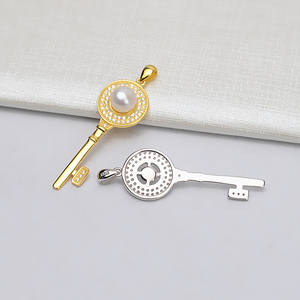 Colgante de Plata S925 con 6-7 Perlas, Colgante de Moda con Forma de Llave para Mujer, Accesorios de Joyería DIY, Bandeja Vacía Semiterminada 623 - Product Image 2