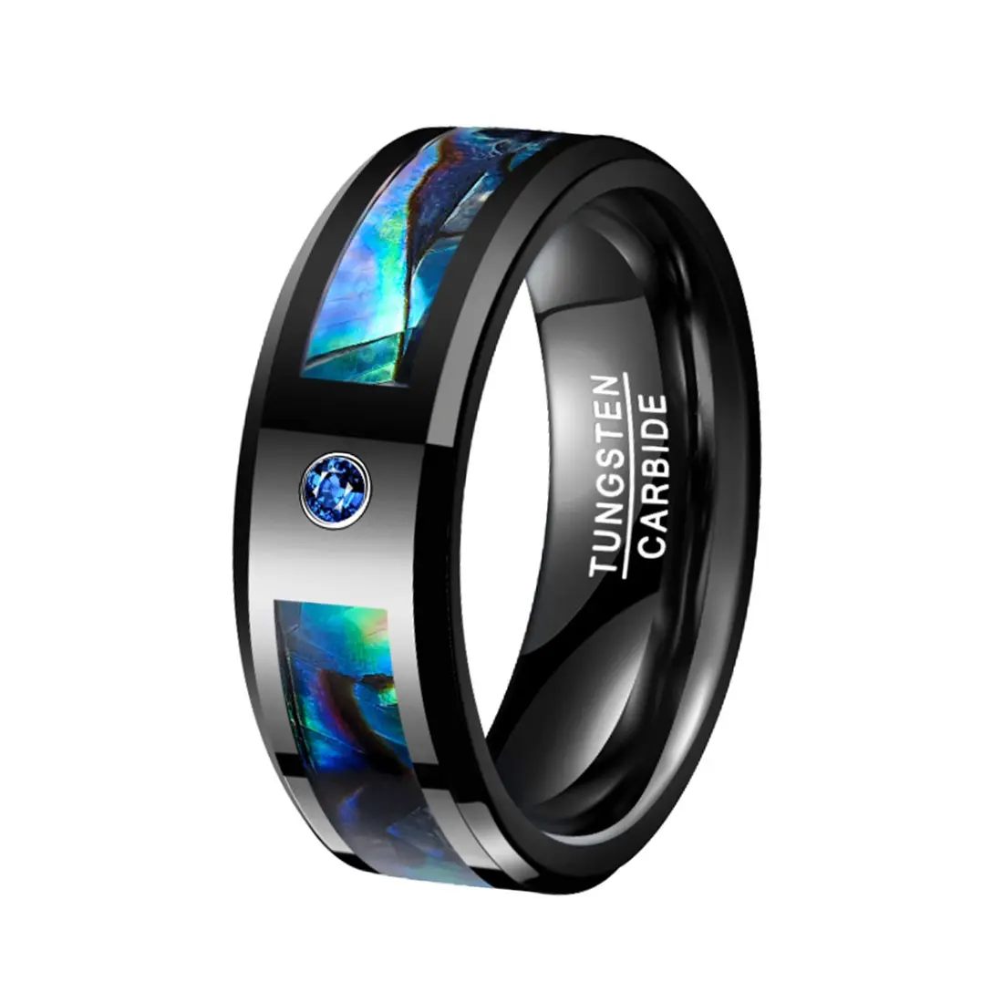 ring Abalone Shell Opal Men's Tungsten carbide Cubic zirconia Plating Black Wedding Jewelry Gift rings