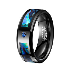 Nhẫn Bào Ngư Vỏ Đá Opal Cho Nam Nhẫn Quà Tặng Trang Sức Đám Cưới Màu Đen Mạ Đá Zirconia Cacbua Vonfram - Product Image 1