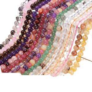 Vente en gros de perles rondes en cristal naturel multi-matériaux, bracelet en cristal blanc fraise, perles en vrac, bijoux DIY - Product Image 1