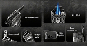 Durable steel windproof portable table top multifunctional 4 in1 5 in1 <b>custom</b> logo punch cutter torch luxury cigar <b>lighter</b> - Product Image 5