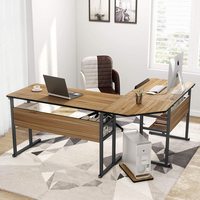 Escritorio de Computadora en Forma de L al por Mayor con Estantes de Almacenamiento, Reposapiés, Escritorio Grande para Juegos en Esquina, para Oficina en Casa, Estudio, Estación de Trabajo