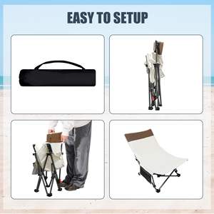 Silla de Playa Plegable, Reclinable y Portátil, con 2 Niveles de Ajuste y Bolsillo Lateral, para Exteriores, Patio, Jardín y Playa - Product Image 5