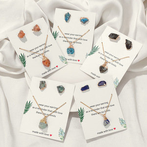 Bộ trang sức mặt dây chuyền và bông tai đá quý tự nhiên không đều, đá thạch anh thô, mặt dây chuyền thạch anh tím dành cho nữ, quà tặng trang sức - Product Image 1