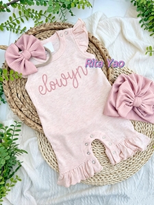 Combinaison à manches courtes pour bébé fille, tenue d'été pour nourrisson et tout-petit, ensemble de sortie de maternité en coton biologique, barboteuse à volants pour petite fille - Product Image 4