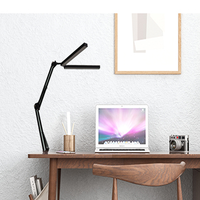 Lampe de bureau LED électrique à double tête, intensité réglable, 10 niveaux de luminosité, design moderne et simple, en métal noir, bras flexible pour étude et lecture
