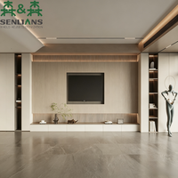 Meuble TV mural intégré SLS moderne et minimaliste, centre multimédia de luxe avec texture bois, cheminée et armoire d'affichage LED
