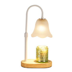 Lampe chauffe-bougie de style vintage de luxe avec base en métal et en bois pour la fonte de cire décorative et l'aromathérapie - Product Image 3