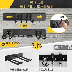 Wall Mounted Storage Rack With Adjustable Heavy Duty <b>Hooks</b> For Garage <b>Tools</b> And Bike Organization Black Rectangle 440 Lb - Product Image 1