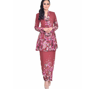 Nouvelle mode Baju Kurung <span class=keywords><strong>Pront</strong></span> à fleurs à manches longues Baju Kebaya Robe musulmane Vêtement islamique - Product Image 2