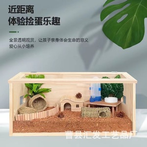 Wooden <b>Pet</b> House Rectangle Hamster Cage With Transparent Window And Landscaping Design For Small Animals - Product Image 4