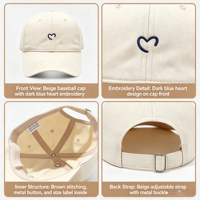 Gorra de Béisbol Bordada a Mano al por Mayor, de Tela Común, Color Sólido, con Diseño Minimalista de Corazón, Logotipo Personalizado, Gorra Deportiva Casual para Papá