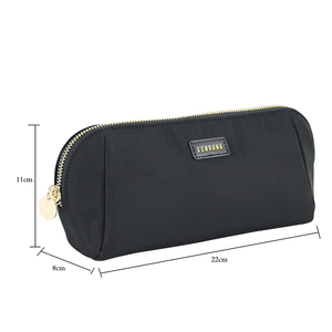 Pochette de maquillage en nylon noir avec logo personnalisé, pour femmes, sac cosmétique professionnel personnalisé, compartiment principal avec fermeture éclair - Product Image 2