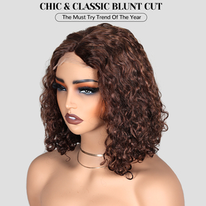 Nueva llegada 2025 pelo crudo rizado profundo C parte lindas pelucas 5x5 encaje precortado Bob corto pelucas marrón rojizo pelucas sin cola <span class=keywords><strong>cabello</strong></span> humano - Product Image 2