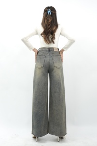 Pantalones vaqueros rectos de cintura alta Gris Cemento Retro 8840 Denim de moda transpirable lavable resaltar estilo sin esfuerzo cómodo verano - Product Image 3