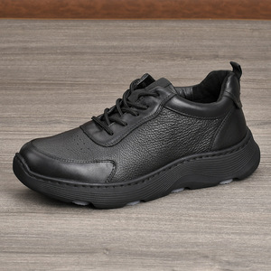 Chaussures de marche pour hommes en cuir de vache véritable, bout rond, semelle en caoutchouc antidérapante, talon bas, baskets décontractées confortables - Product Image 2