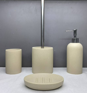 Ensemble d'accessoires de salle de bain en plastique avec poubelle, distributeur de savon, porte-savon, porte-<span class=keywords><strong>brosse</strong></span> à dents et <span class=keywords><strong>brosse</strong></span> <span class=keywords><strong>WC</strong></span> avec support - Product Image 4