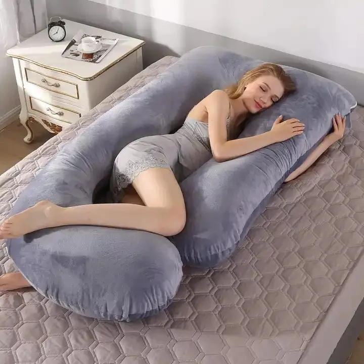 Wholesale J-Shaped Full Body Pregnancy Pillow Maternity Nursing Cover with Velvet Material Foam Filling Baby's Sleep Leg Support