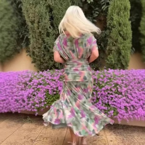 Vestido <span class=keywords><strong>de</strong></span> Fiesta Elegante <span class=keywords><strong>de</strong></span> Longitud Media con Cuello en V y Mangas Murciélago, Estampado, Verano 2026 - Product Image 2