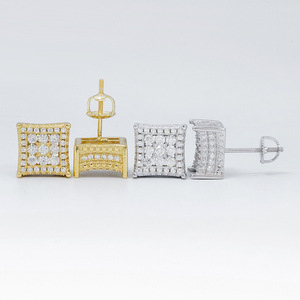 Pendientes de Tornillo Cuadrados con Diamantes Completos, Estilo Geométrico Unisex Hip Hop, para Uso Diario, Oro Blanco, ED-350 - Product Image 5