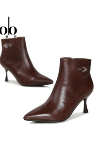 <span class=keywords><strong>Bottines</strong></span> élégantes pour femmes en <span class=keywords><strong>cuir</strong></span> véritable, talons hauts pointus avec boucles, bottes à la mode à talons moyens pour femmes - Product Image 5