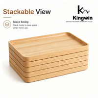 Plateau de service rectangulaire minimaliste en bois d'hévéa Kingwin, empilable, organiseur de rangement pour coiffeuse, salle de bain, bureau, vente en gros, personnalisable