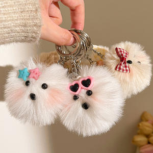 Porte-clés en peluche de chiot poméranien promotionnel en gros, vente directe d'usine, porte-clés en peluche d'animal, porte-clés en peluche personnalisé mignon - Product Image 2