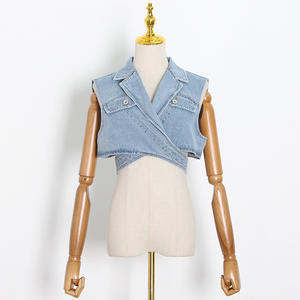 S-3xl di Design Casual abito con risvolto a maniche lunghe + gilet in Denim a vita corta senza maniche due pezzi Set - Product Image 4