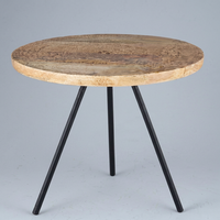 Table basse moderne en bois de manguier écologique, finition noire thermolaquée, avec pieds en métal trépied, pliable, amovible et légère, Sympathy