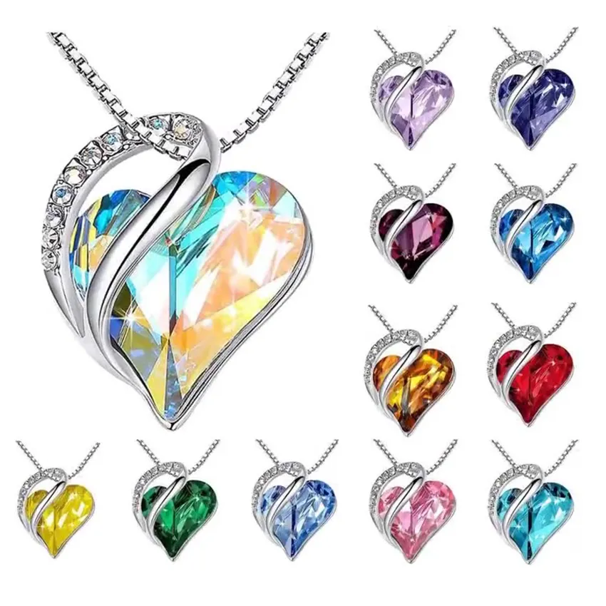 2022 Fashion Healing Heart Gem Stone Jewelry Pure Transparent Austrian Crystal Birthstone Necklaces