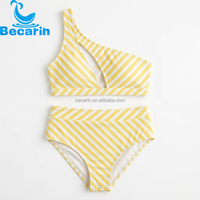 Maillot de bain deux pièces à rayures pour femme, bretelles fines, coupe haute, maillot de bain de plage personnalisé