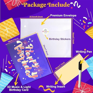 Impression de papier de chant de musique 3D bleu fantaisie <span class=keywords><strong>carte</strong></span> de voeux de joyeux anniversaire avec lumière de musique - Product Image 2