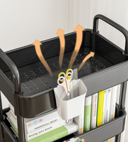 Chariot utilitaire roulant en plastique à 2 niveaux avec étagères, organisateur mobile pour la cuisine et la salle de bain, support pour vaisselle