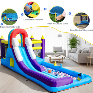 Scivolo Acquatico Commerciale Gonfiabile Combinato con Scivolo, Parete da Arrampicata, Ostacoli, Trampolino, Piscina con Palline - Product Image 6