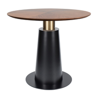 Table à manger ronde de style moderne du milieu du siècle, avec plateau en noyer et base en fer conique