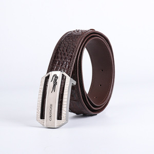 Cintura <span class=keywords><strong>in</strong></span> Vera Pelle di Coccodrillo Siamese con Fibbia Liscia per Uomini Giovani e di Mezza Età - Product Image 4
