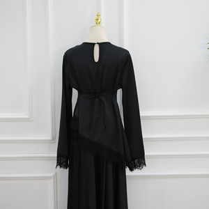 Abaya Loriya 2026 EID, Robes pour femmes, Vêtements islamiques, <span class=keywords><strong>Haut</strong></span> en satin et dentelle, Tenue élégante et modeste, Chemise asymétrique à nouer en dentelle pour femmes - Product Image 4