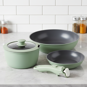 Green Ceramic Non-Stick <b>Cookware</b> <b>Set</b> with Glass Lid 5-Piece Pots and Pans for Gas and Induction Stoves - Product Image 6